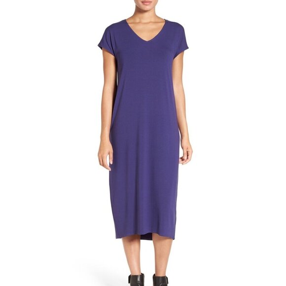 Eileen Fisher Dresses & Skirts - New w/Tags - Eileen Fisher V-Neck, Calf Length Dress in Viscose Jersey, Purple M
